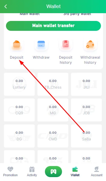 select the deposit option