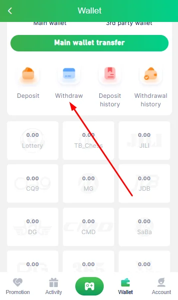 select the withdraw option